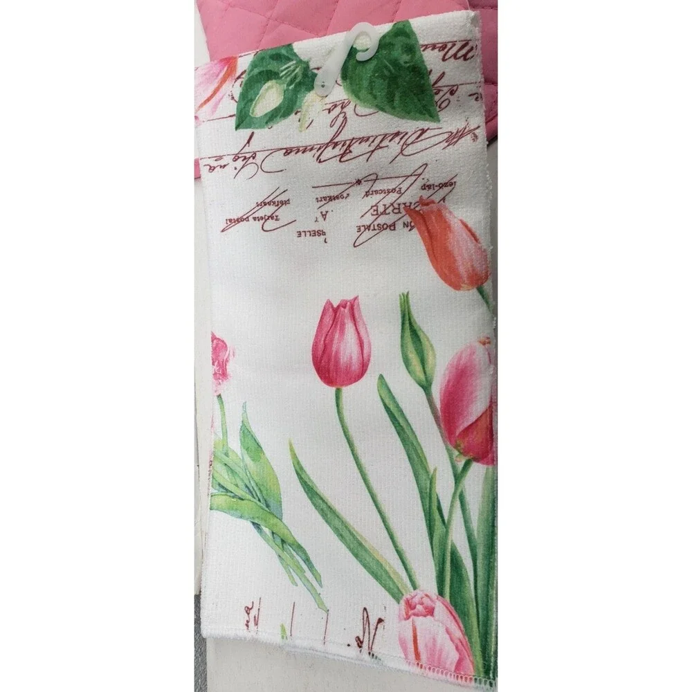 3 pc KITCHEN SET:1POT HOLDER,1OVEN MITT,1MICROFIBER TOWEL,FLOWERS, TULIPS,K&Co